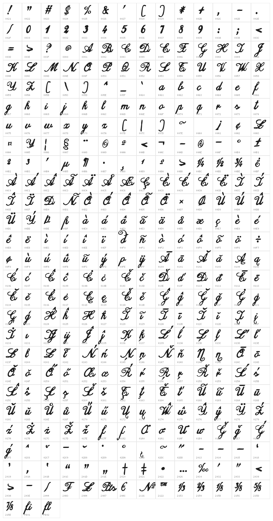 zai Calligraphy Script Handwritten Character Map