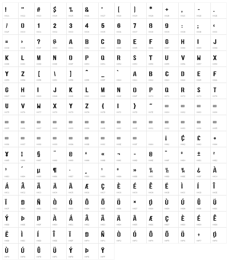 zai Coffee Sackful Stamp Character Map