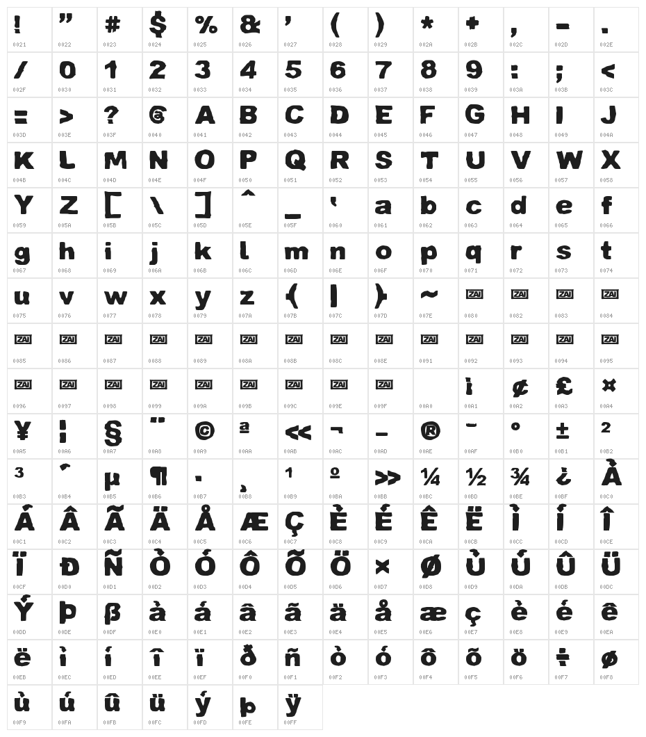 zai Crumpled Paper Character Map