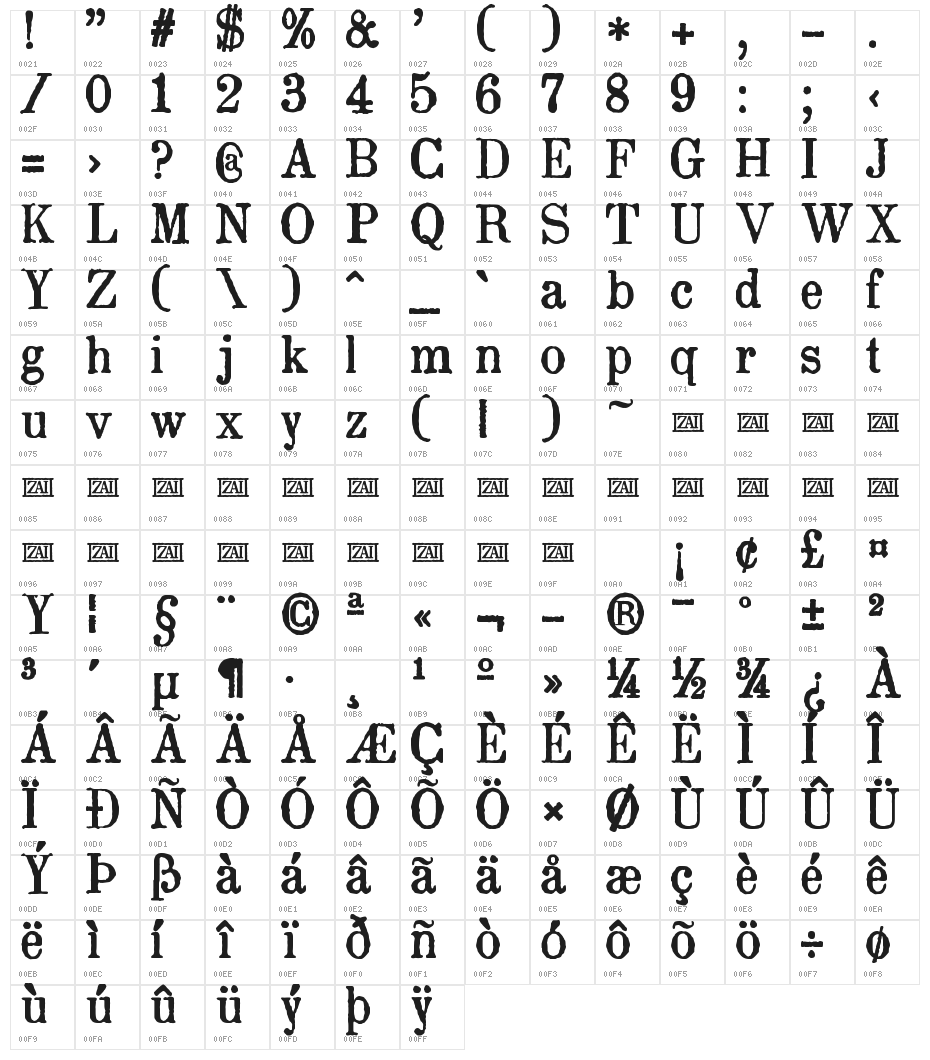 zai Drukarnia Akademii Krakowskiej 1674 Character Map