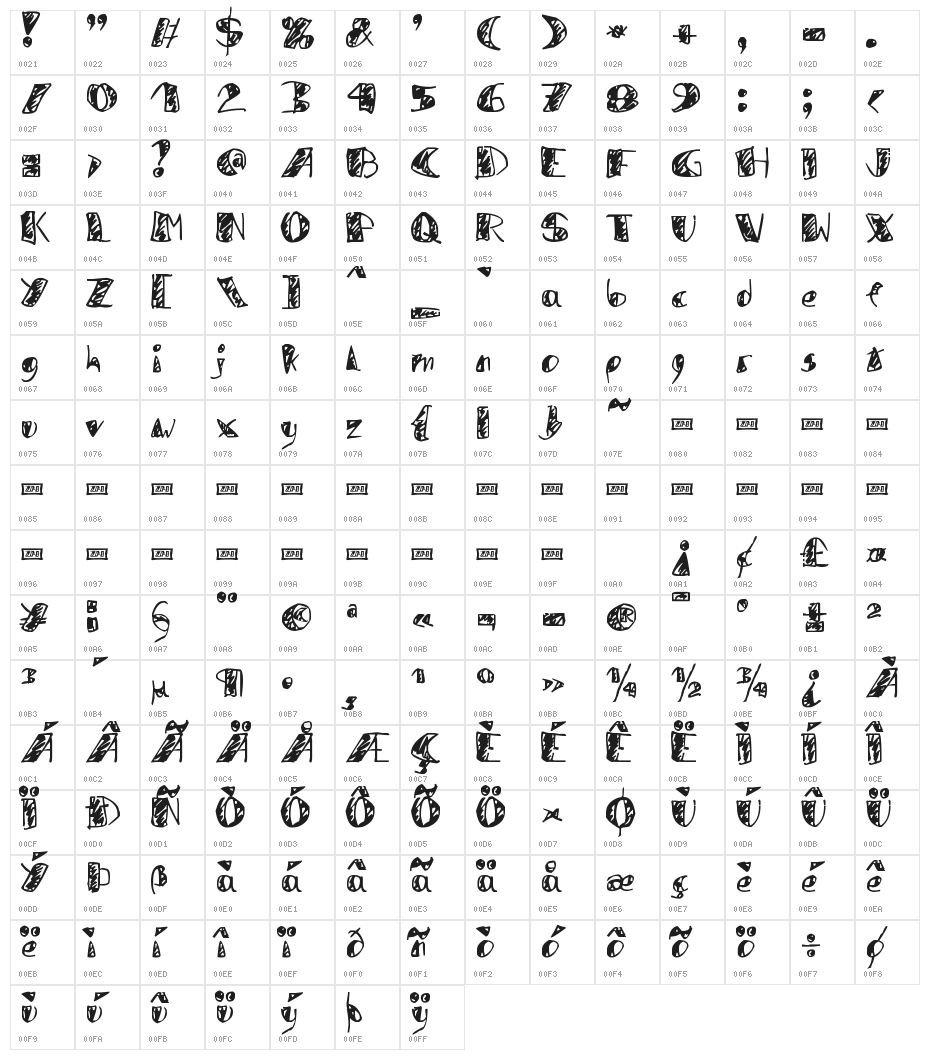 zai Dune Felt-tip Pen Character Map