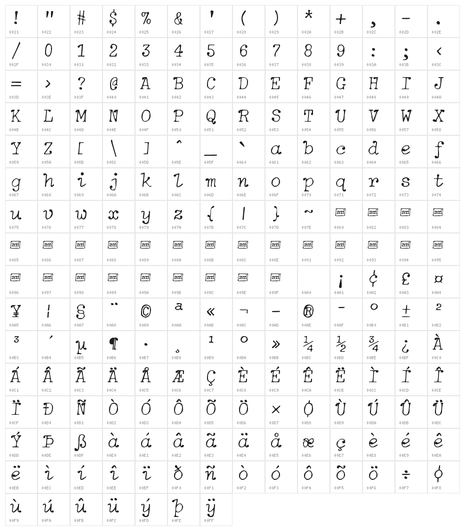 zai Soft Italic Typewriter Character Map
