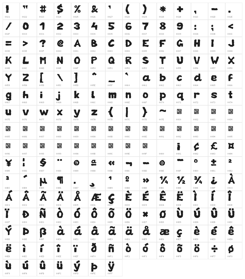 zai Torn Paper Character Map