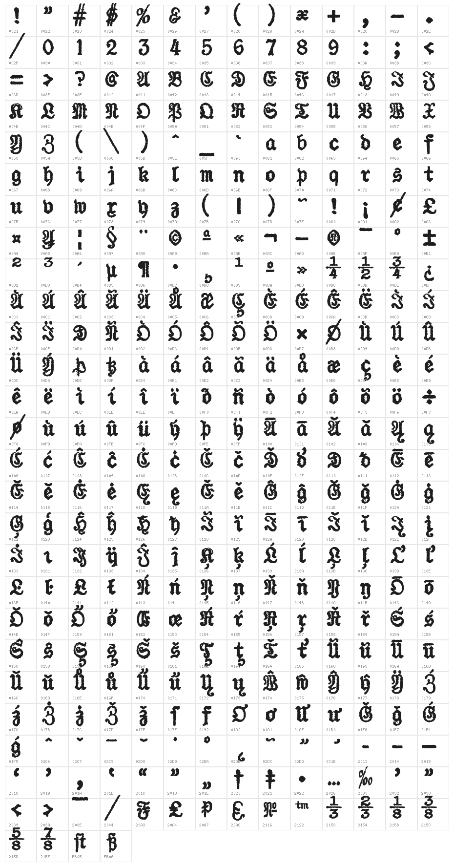 zai Urania Piccola Typewriter Character Map