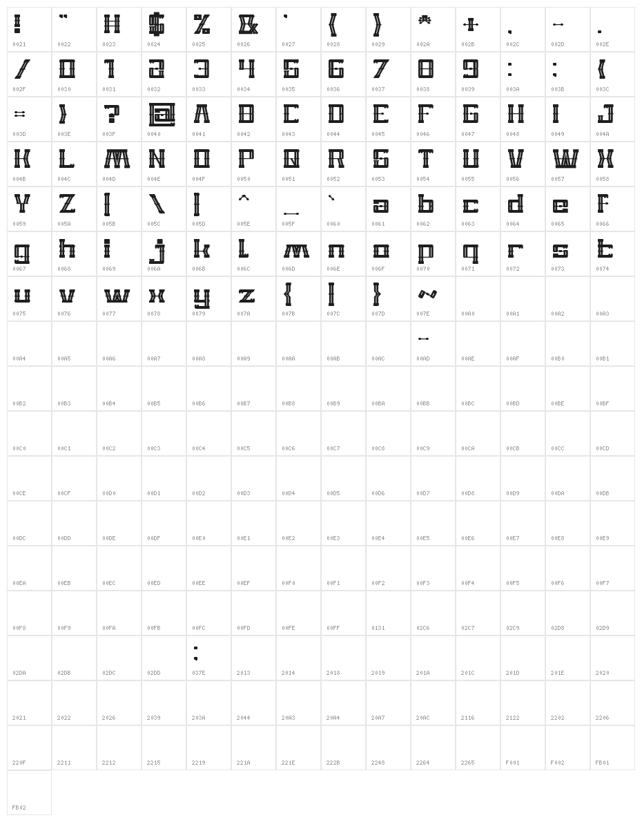 ZEPPELIN Bold Character Map