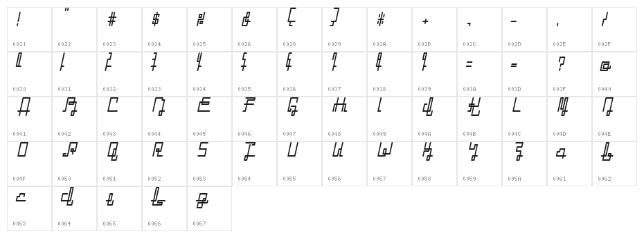 ZETUEcript Oblique Character Map
