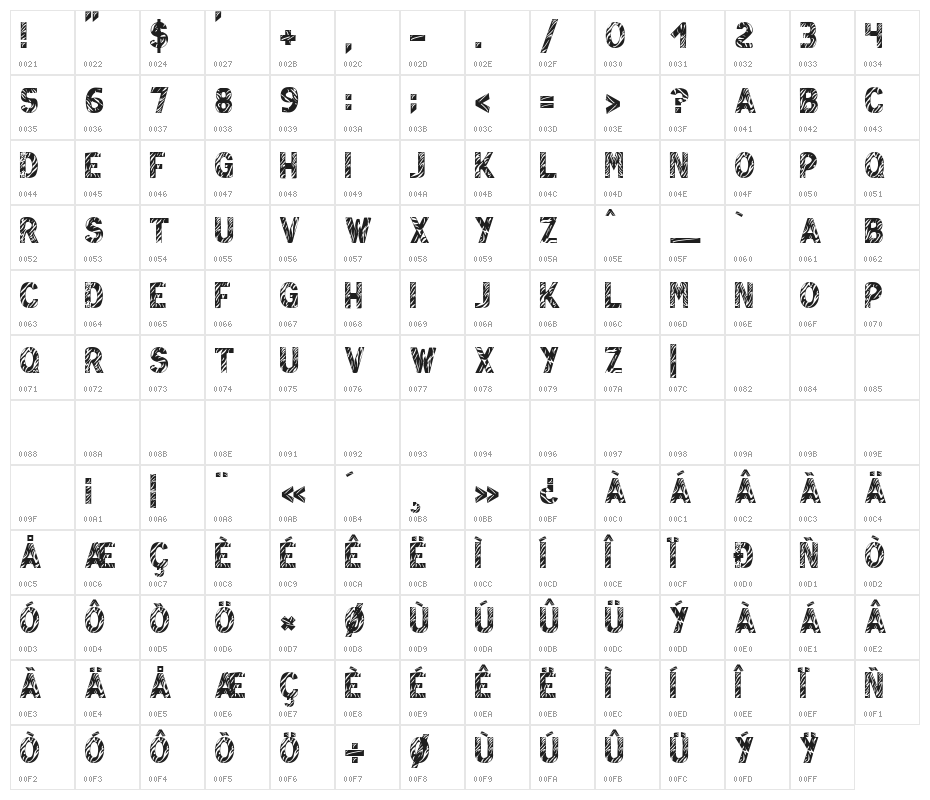 Zebra Lounge Character Map