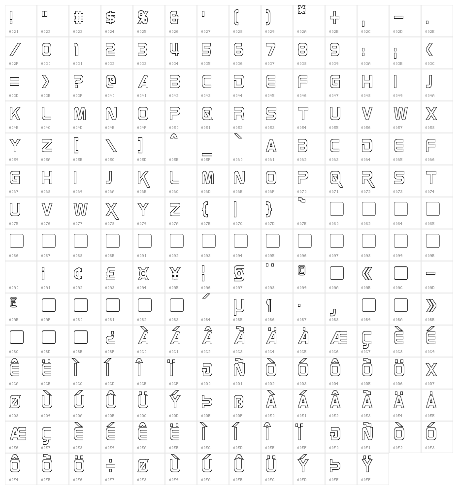 Zebulon Hollow Condensed Character Map