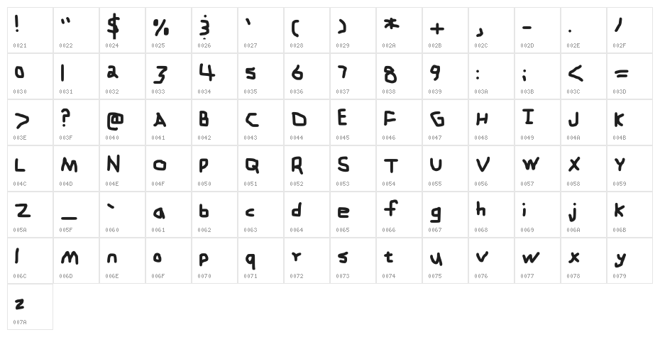 ZehkFont Medium Character Map