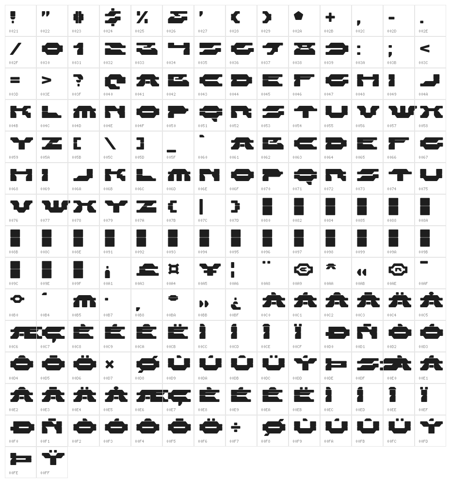 ZelegaZenega-Regular Character Map