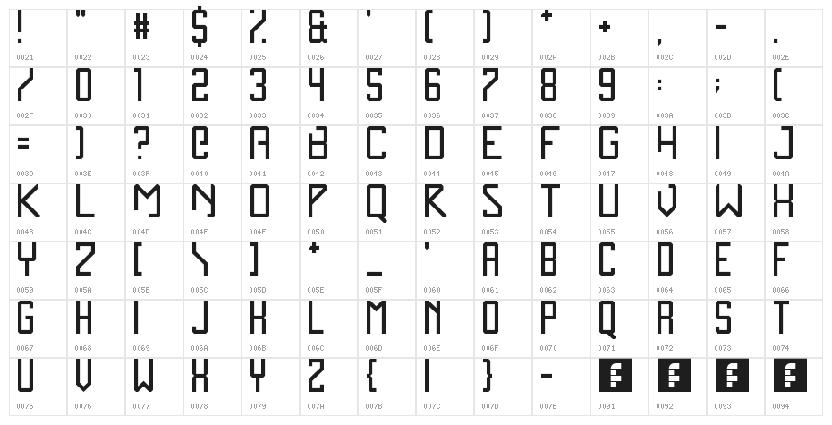 Zen Monolith Regular Character Map