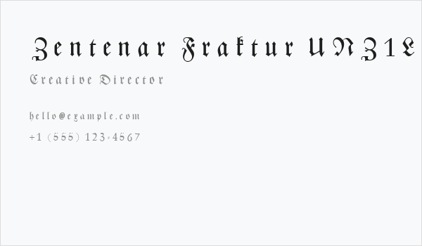 Zentenar Fraktur UNZ1L Italic Business Card
