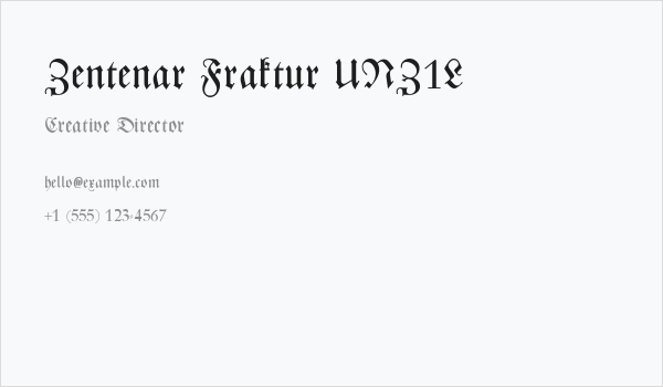 Zentenar Fraktur UNZ1L Business Card