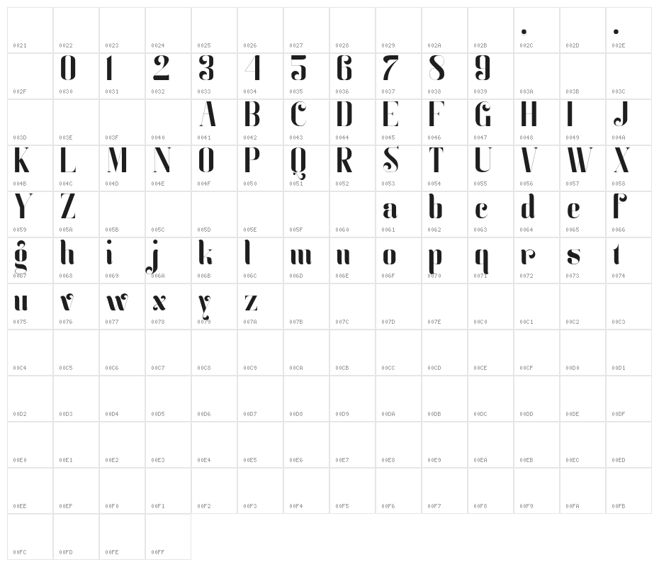 Zeoxay-Regular Character Map