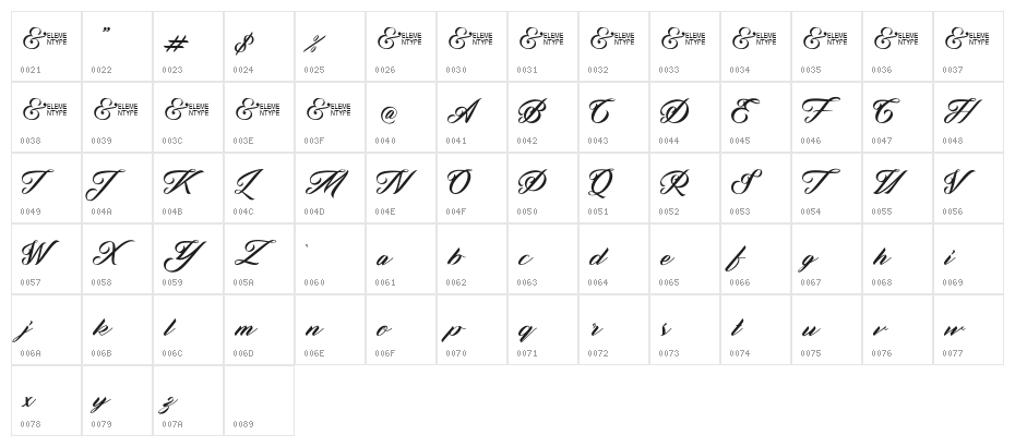 Zephan Demo Ver. Character Map