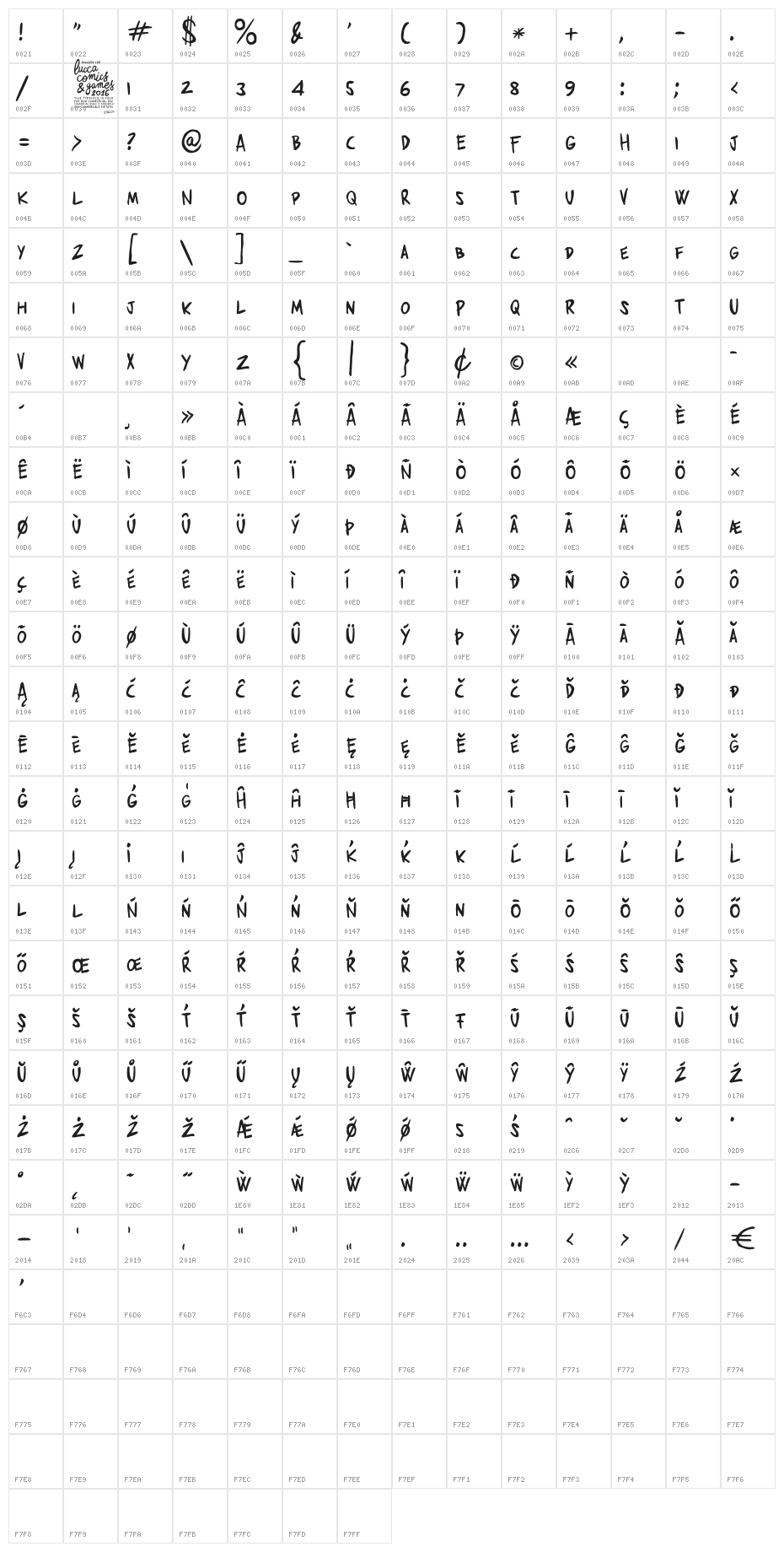 Zerocalcare Blockletter Character Map