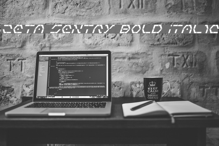 Zeta Sentry Bold Italic Шрифта examples