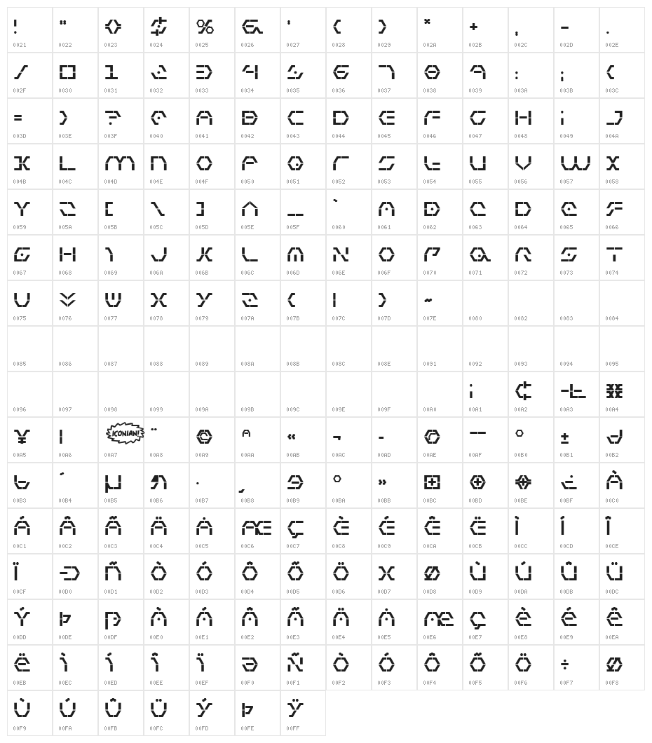 Zeta Sentry Bold Character Map