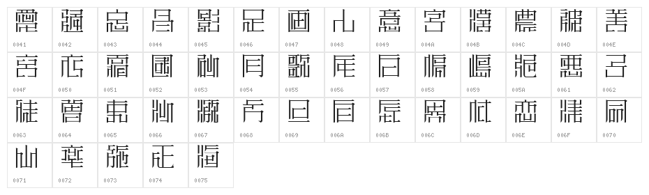 ZeueiMinchoSample Character Map
