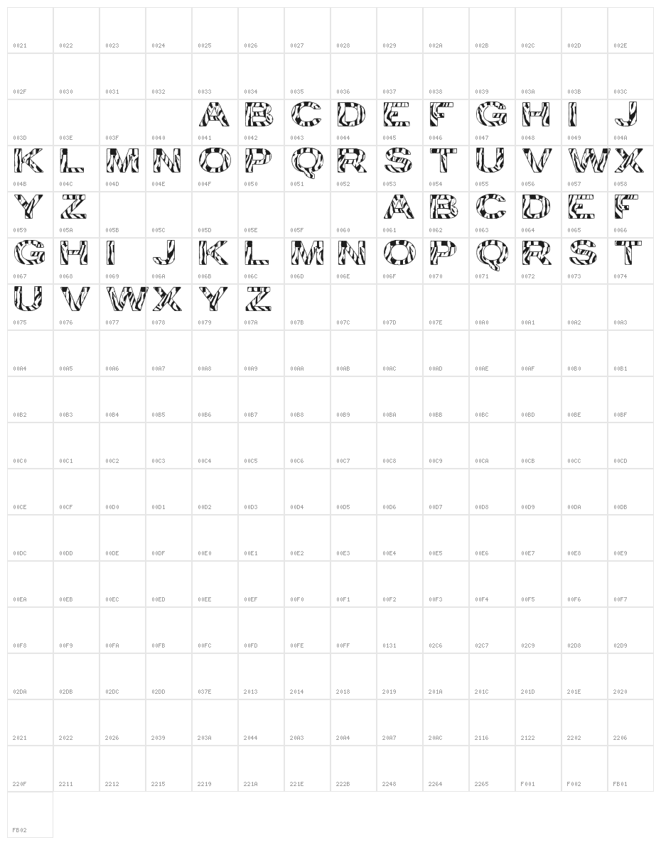 zebra tfb Character Map