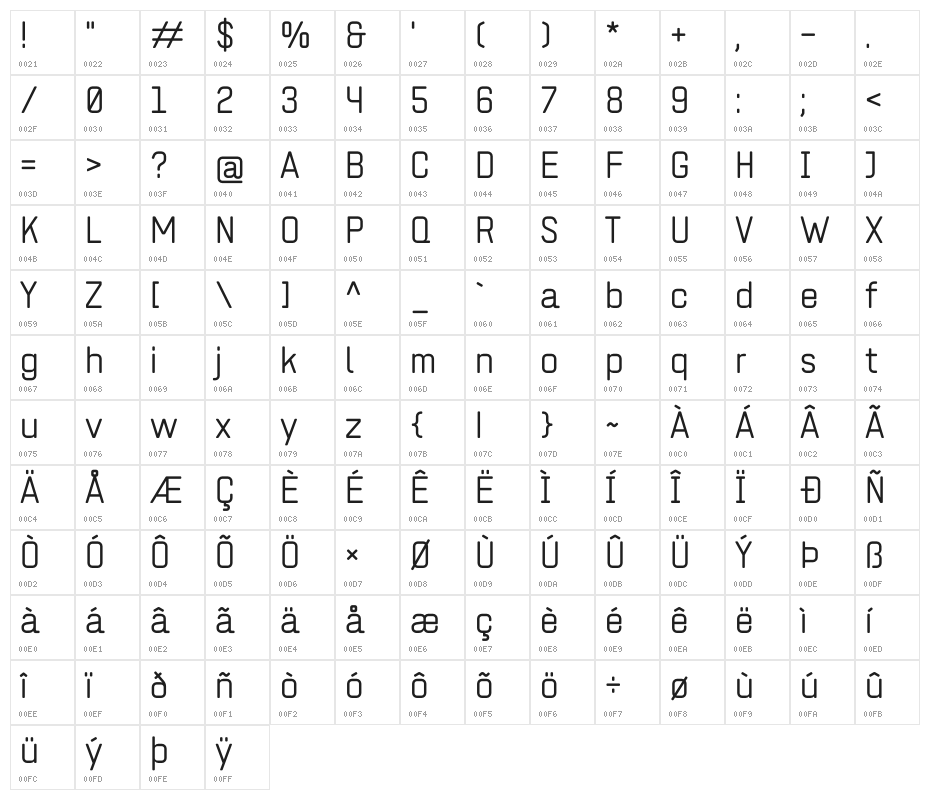 ZF2334 Square Light Character Map