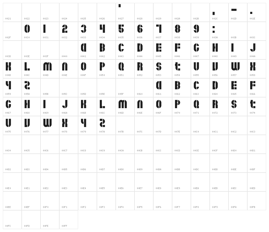 ZF2334 Stencil Character Map