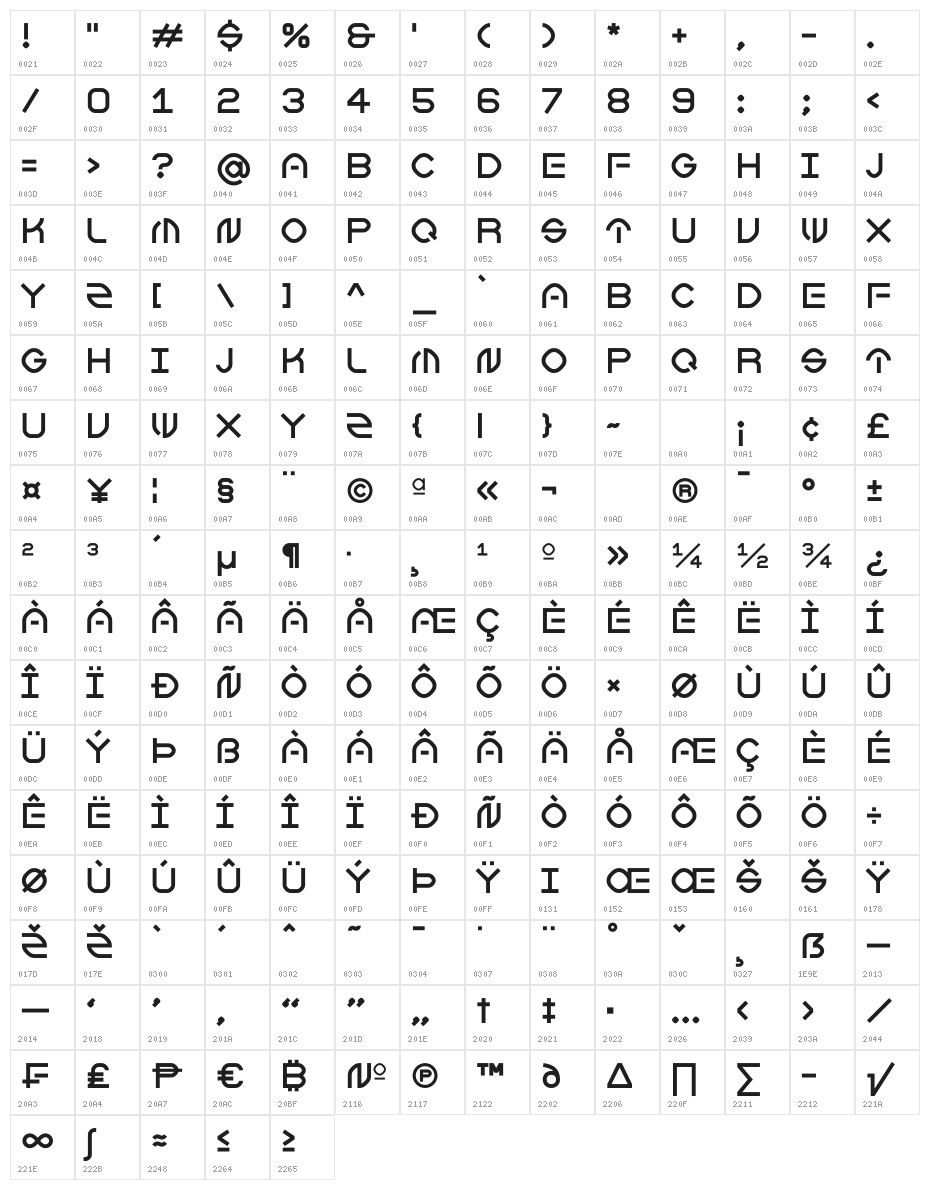 ZF2334 Taqa Character Map