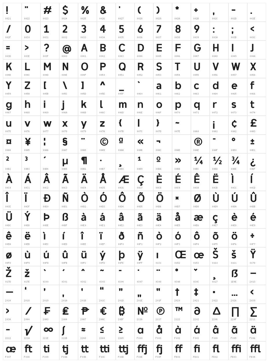 ZF2334 Typography Love Bold Character Map