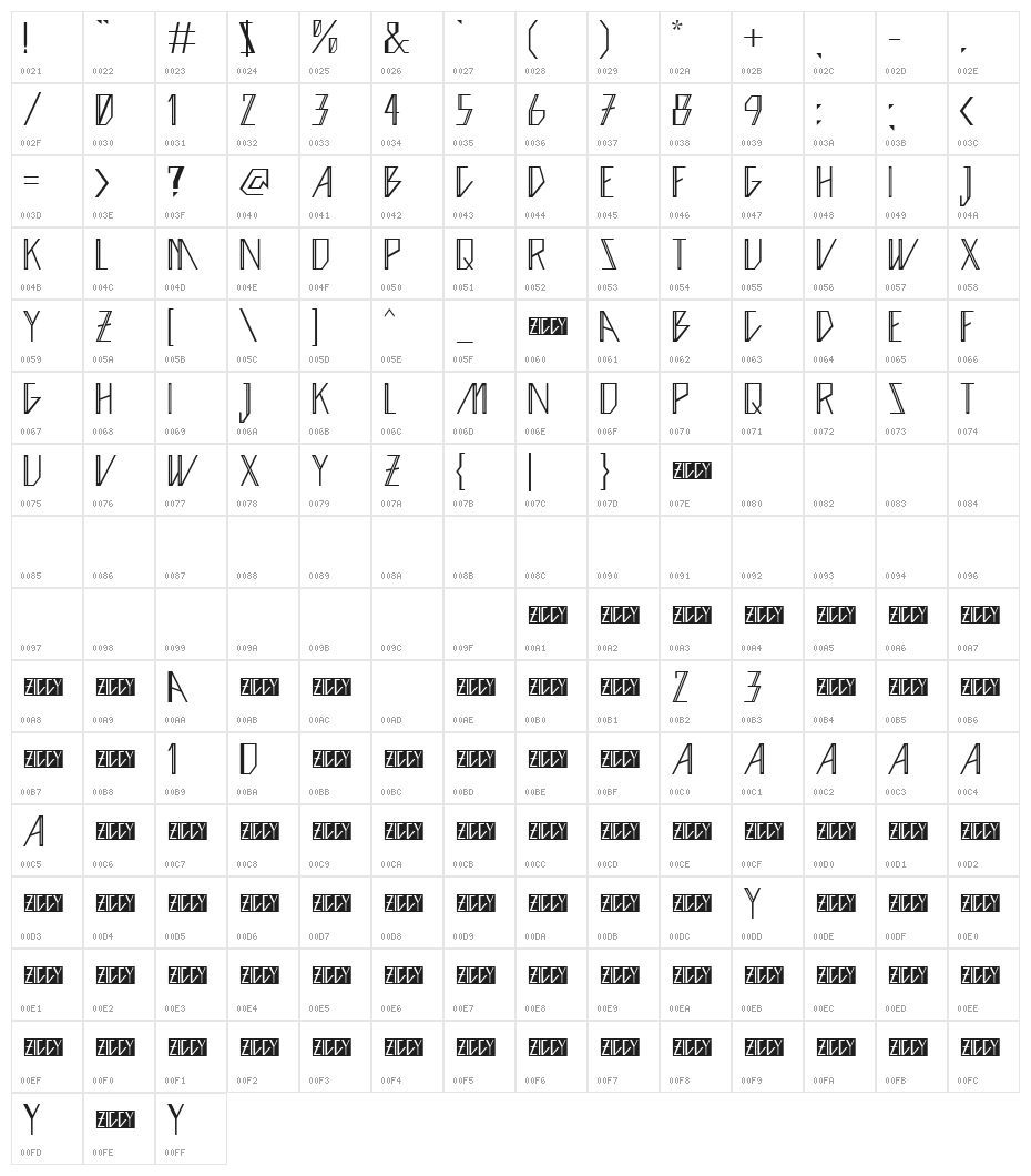 Ziggy  Strip Character Map