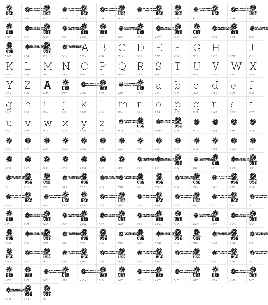 Zilap Corporative Light Character Map