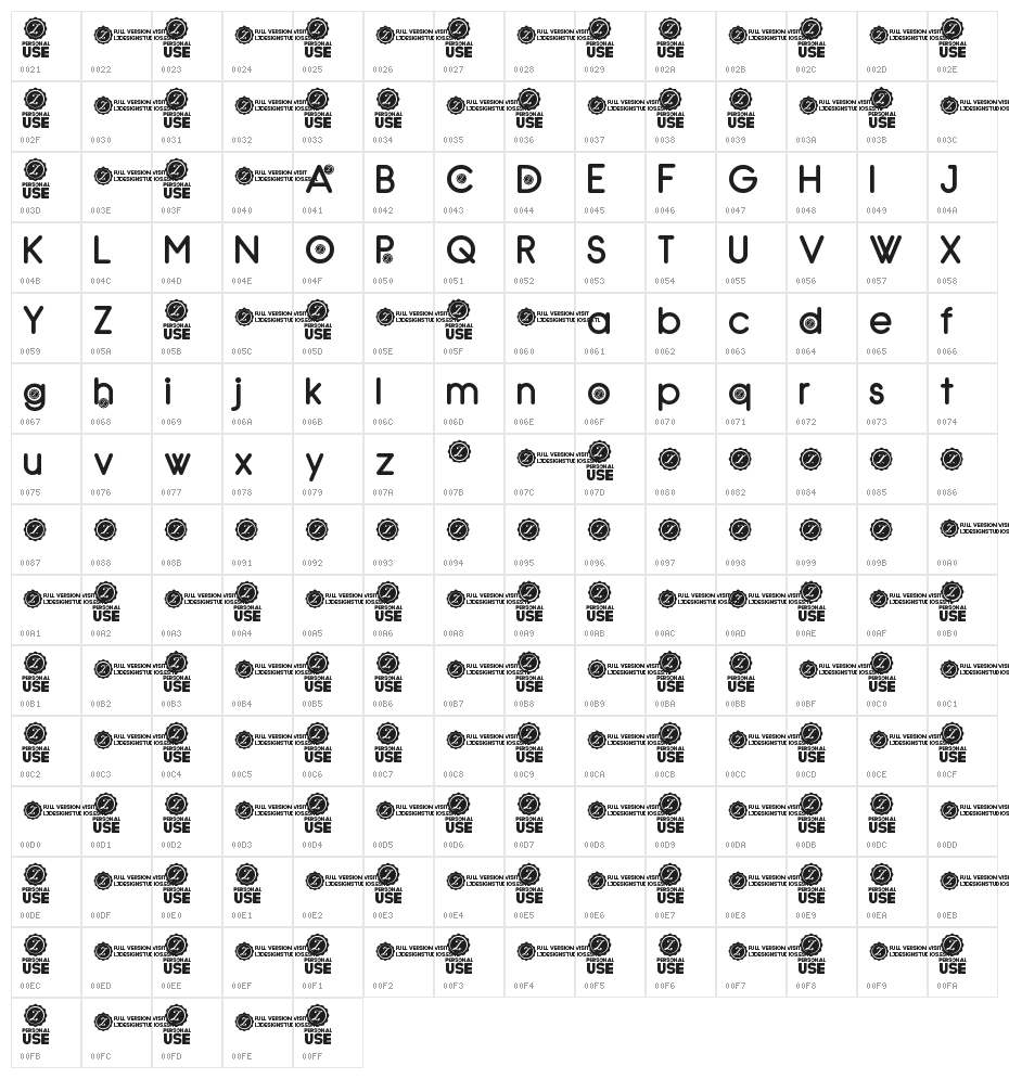 Zilap Natural Bold Character Map