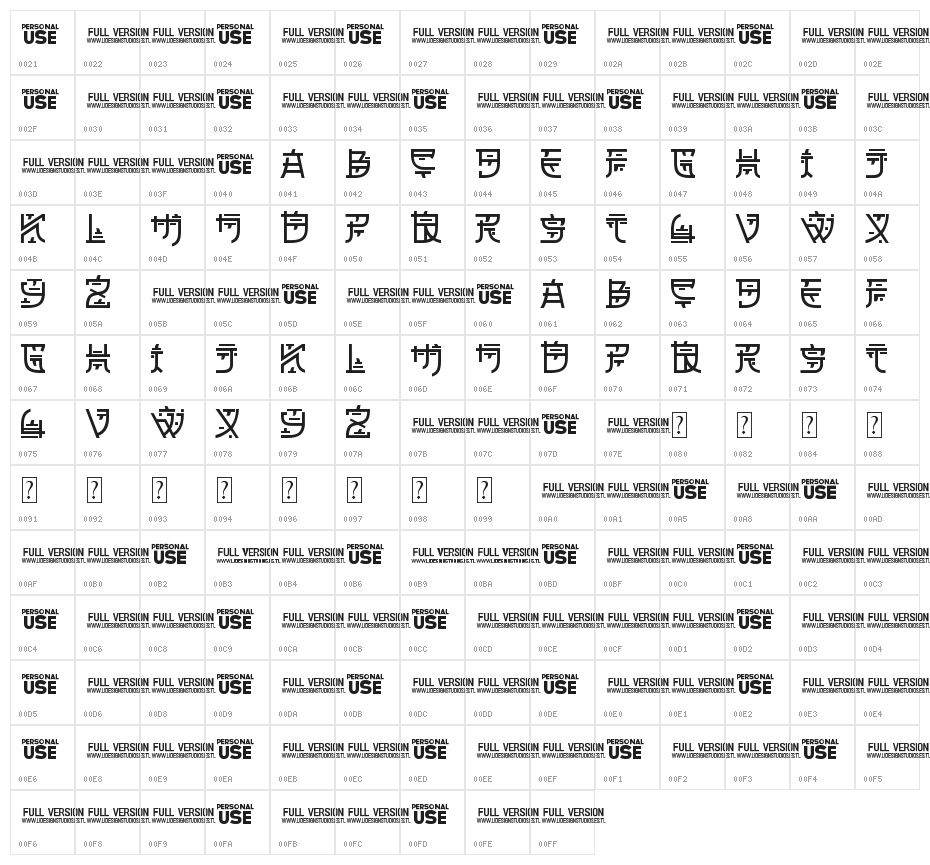 Zilap Oriental Character Map