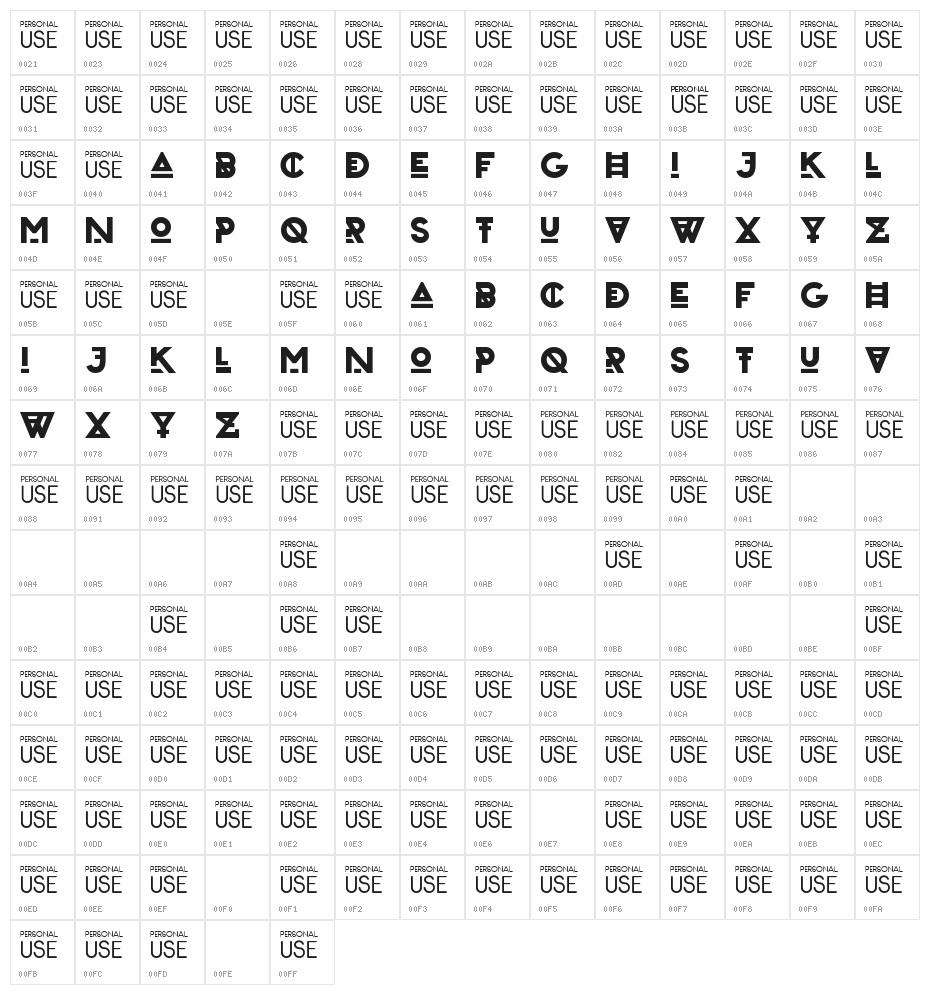 Zilap Urban Bold Character Map