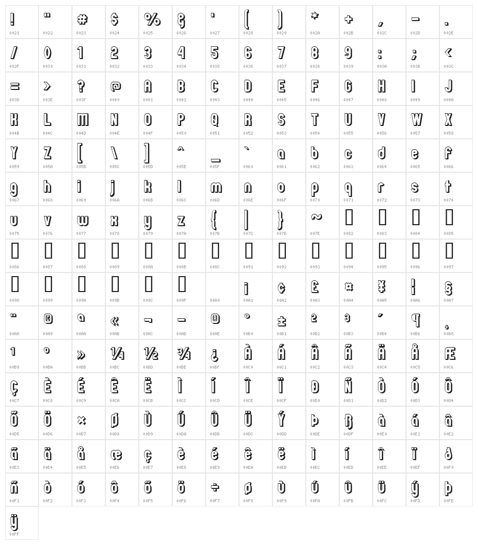 Zillah Modern Offset Outline Character Map