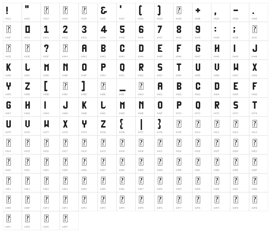 Zinbox-Bold Character Map