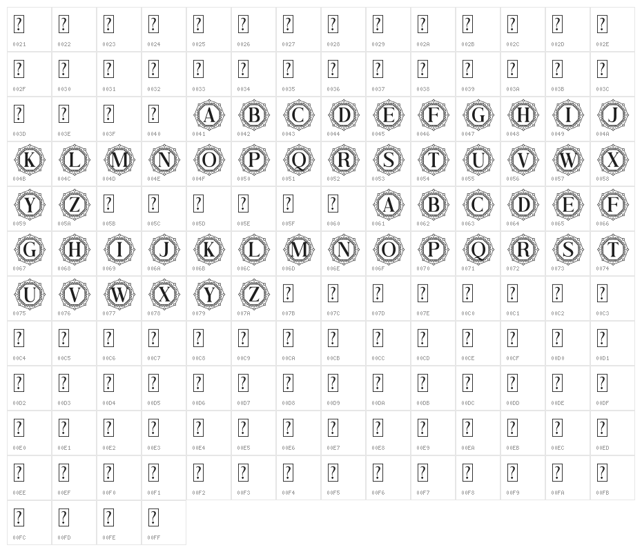 Ziviliam Monogram Character Map