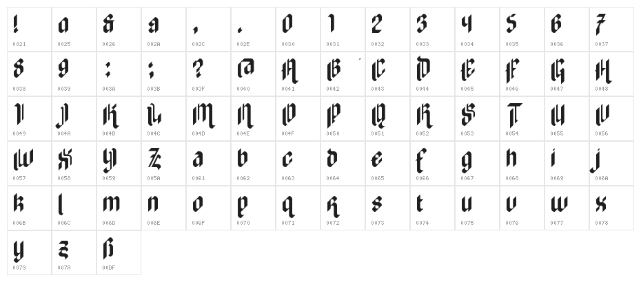 zilverstone eYe/FS Regular Character Map