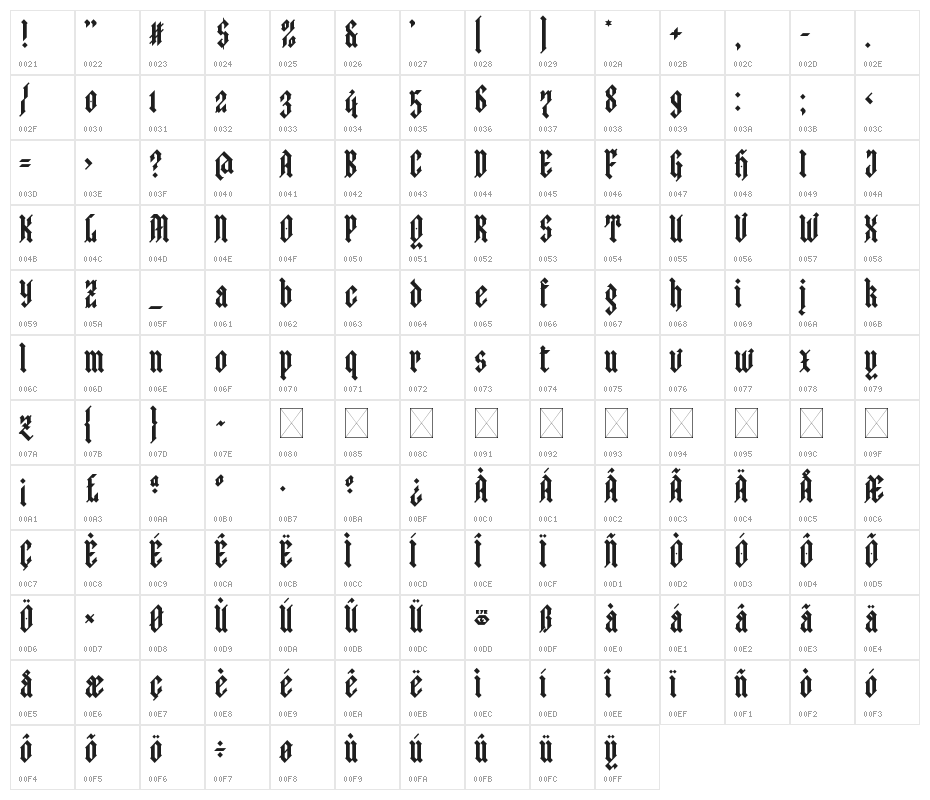 zinople eYe/FS Regular Character Map
