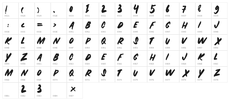 ZOMBIE-Regular Character Map
