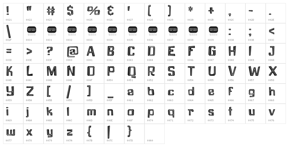 Zolla Outlined Character Map