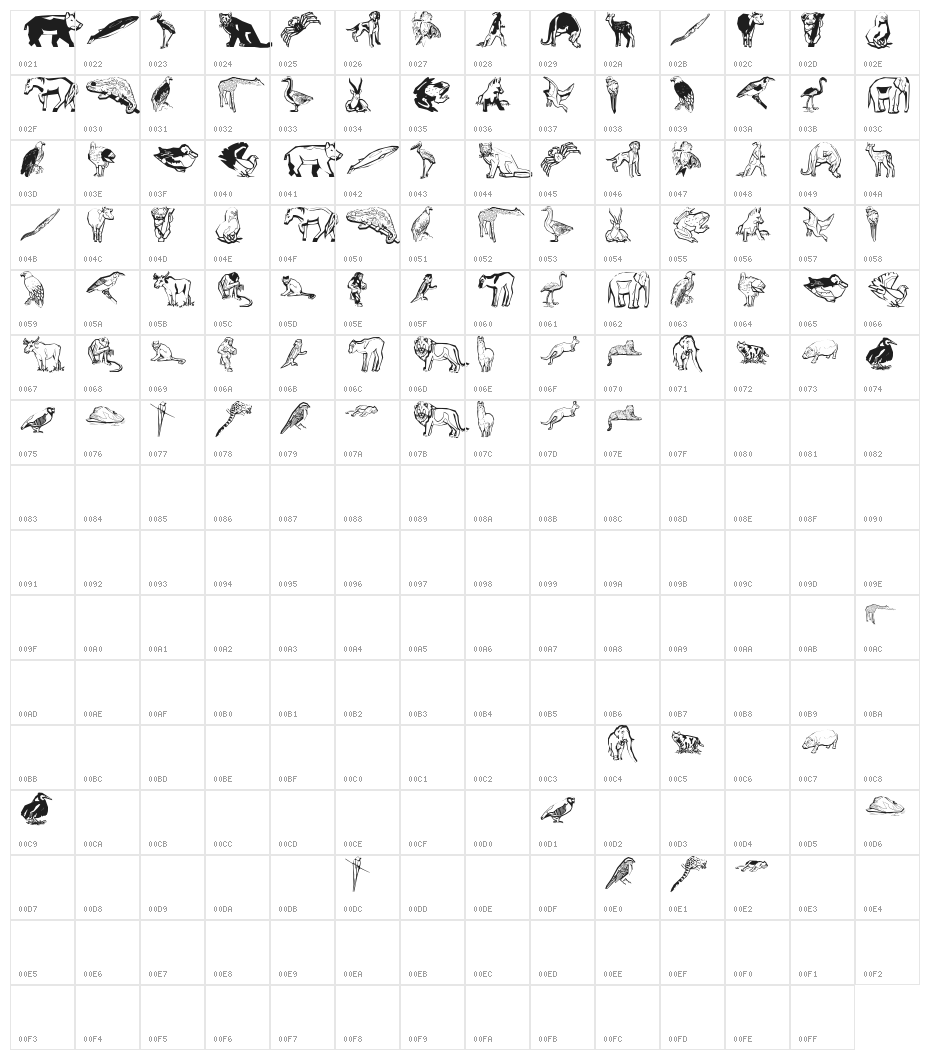 Zoobats Character Map