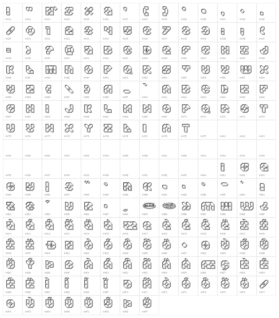Zoom Runner Engraved Character Map