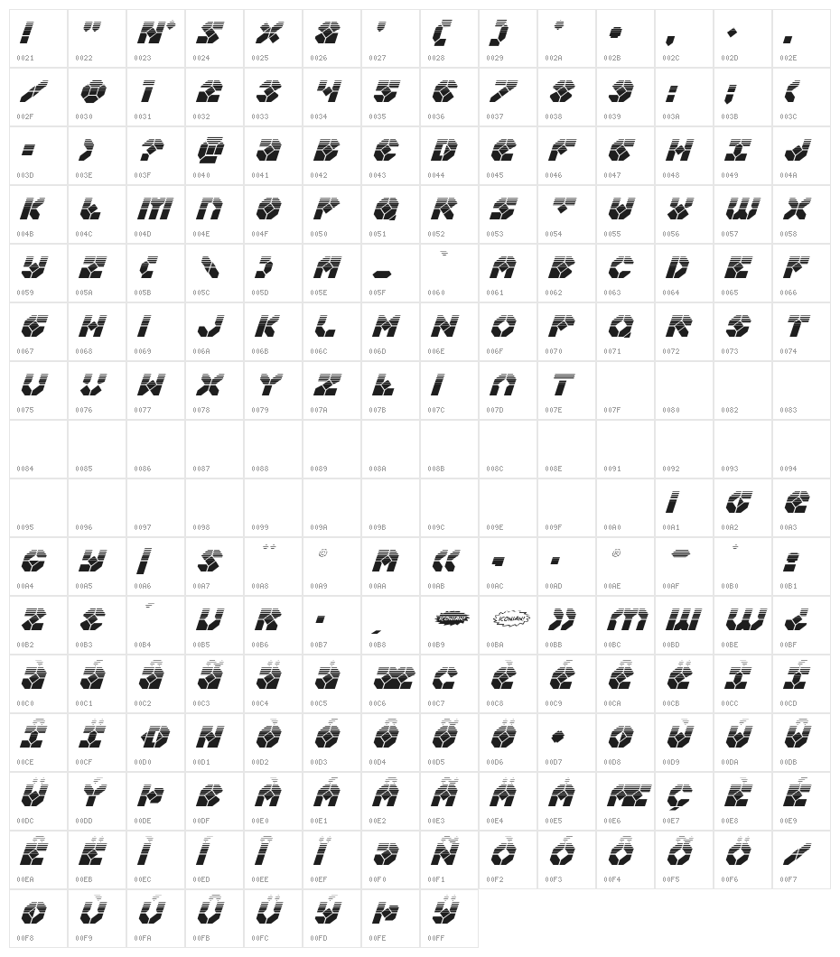 Zoom Runner Halftone Italic Character Map