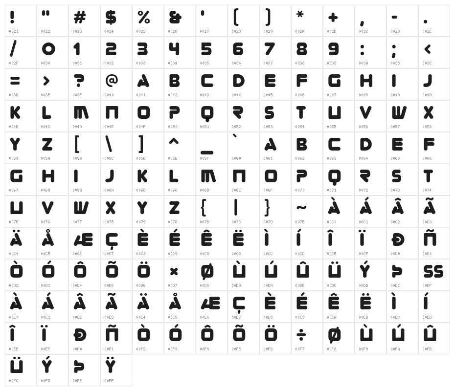 Zorque-Regular Character Map