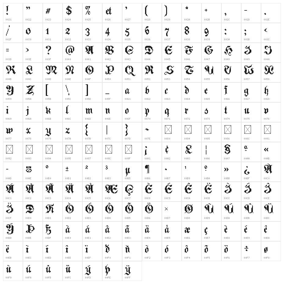 zoftfrakt eYe/FS Regular Character Map