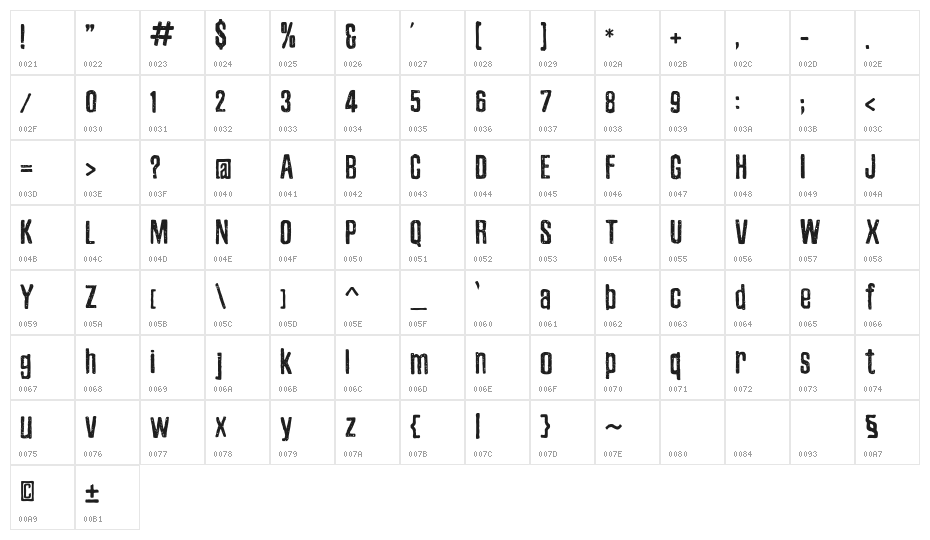 Zubajda Dt Character Map