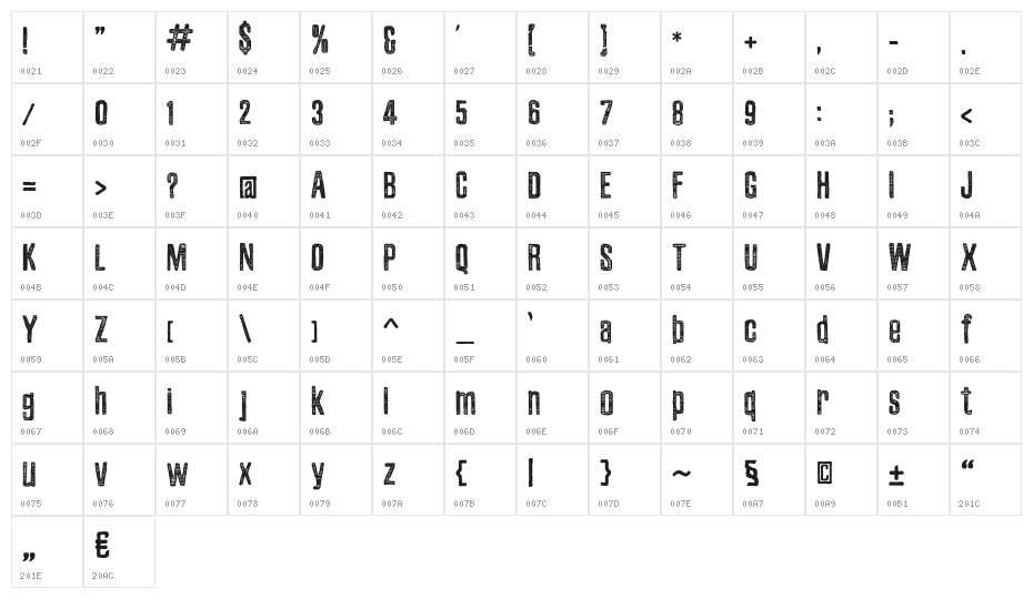 Zubajda Str Character Map