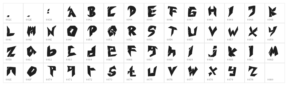 Zubrutal Regular Character Map