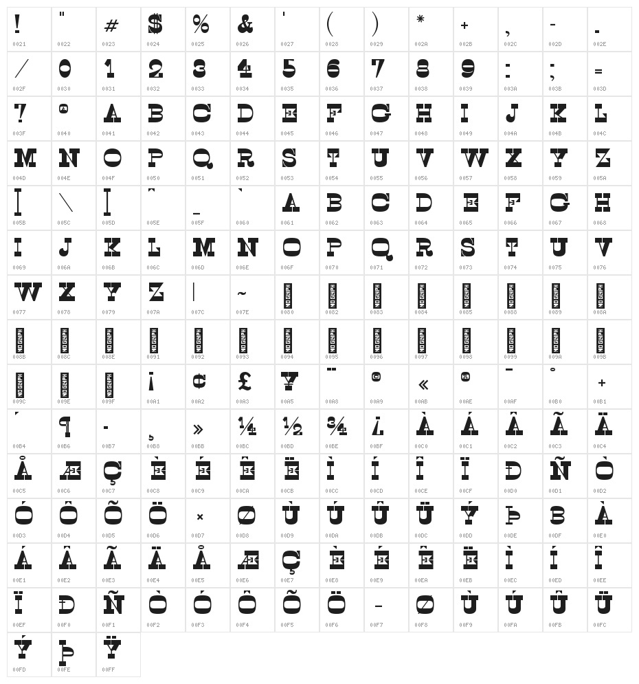 Zuecos CF Regular Character Map