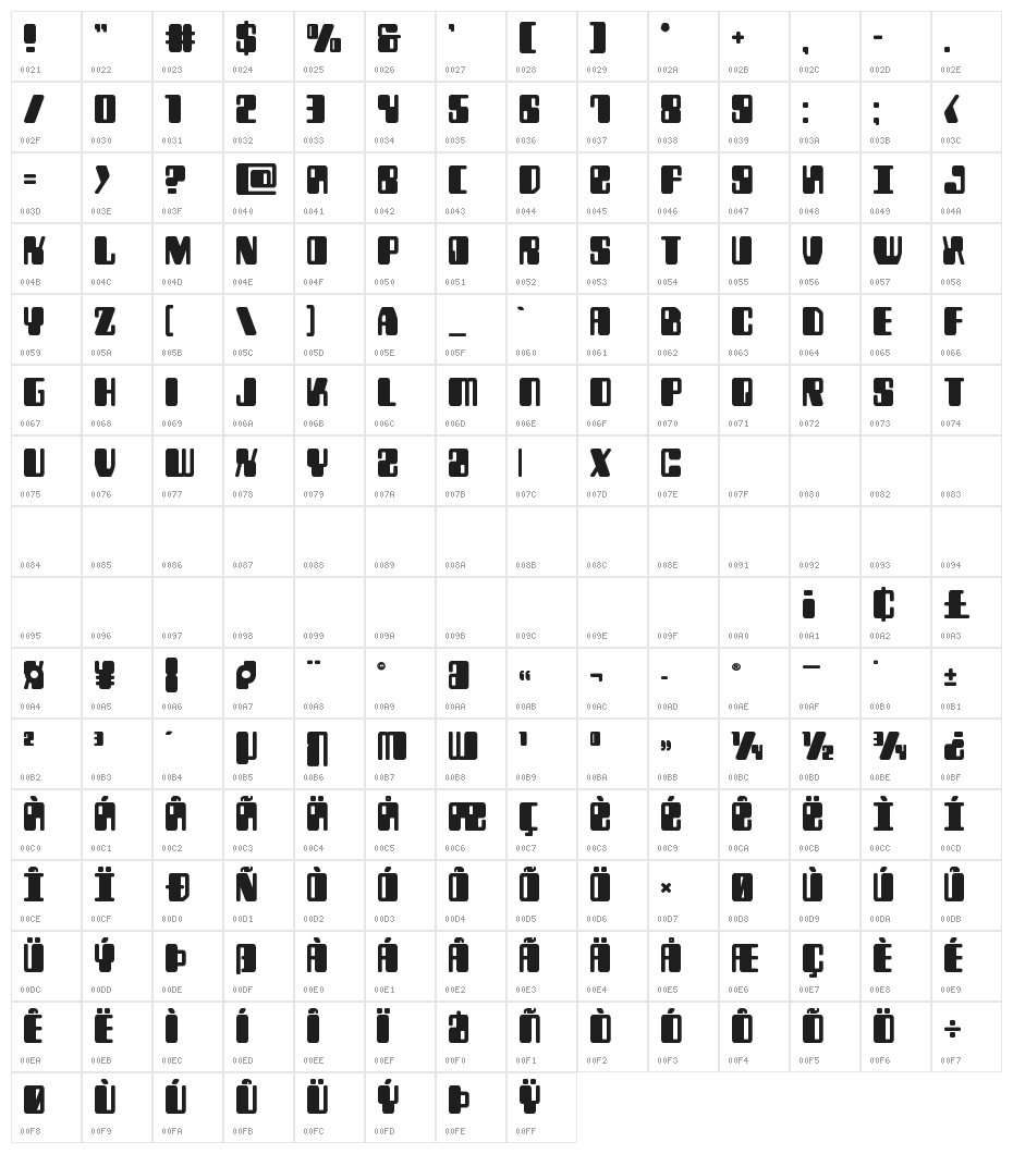 Zyborgs Bold Character Map